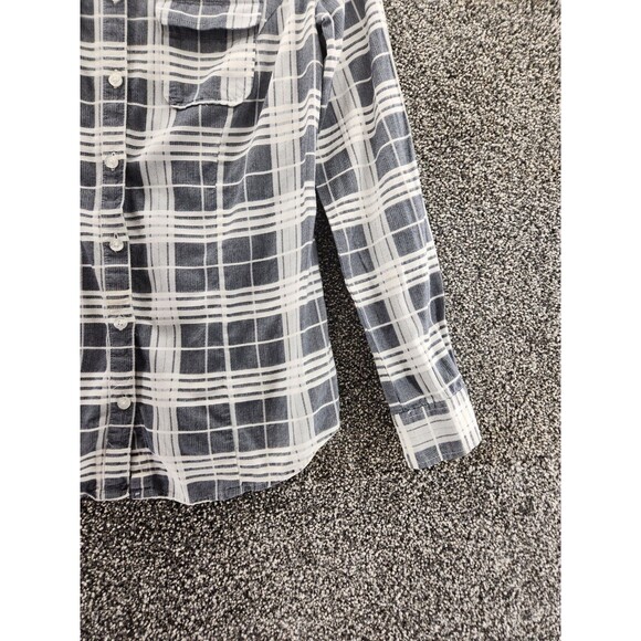 I Love Ronson Xs Gray White Plaid Button Down Long Sleeve Blouse - Picture 2 of 6